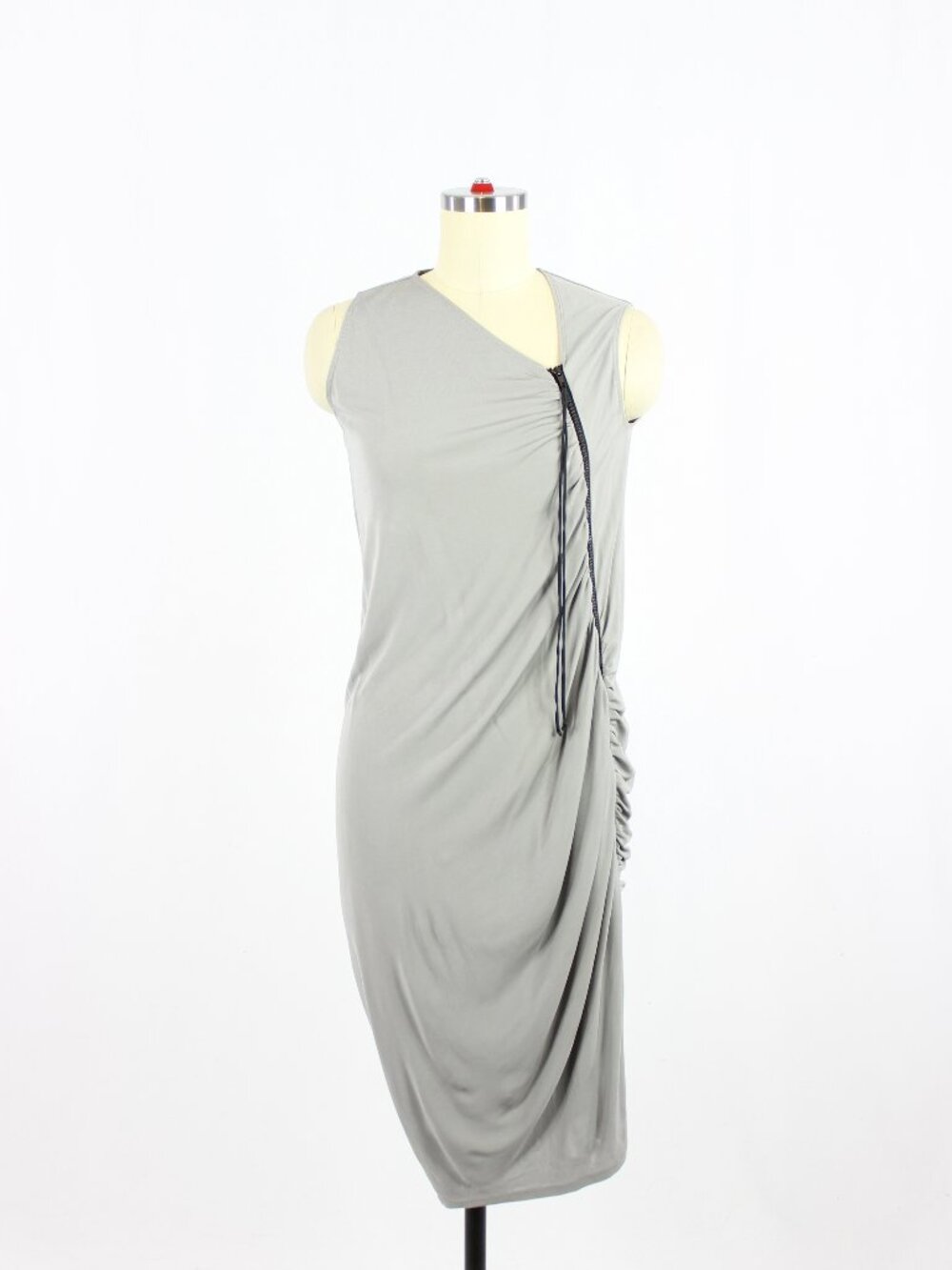 UNDER.LIGNE by DOO.RI Grey Draped Ruched Jersey Zipper Blouson Dress, Size 0